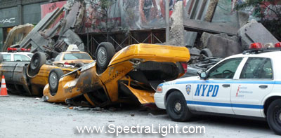 This photo is from the first Avengers movie filmed in CLEveland in 2011 showing wreckage on East Ninth Street.