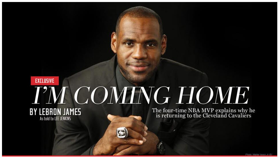 LeBron James is Coming home to CLEveland to help bring an NBA Championship to the city and the Cleveland Cavaliers. (Photo: Sports Illustrated)